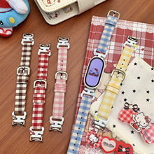 适用小米手环10表带9手表8女款真皮9pro红米watch5卡通格子女生8pro金属针扣式腕带可调节4高级感NFC版细款
