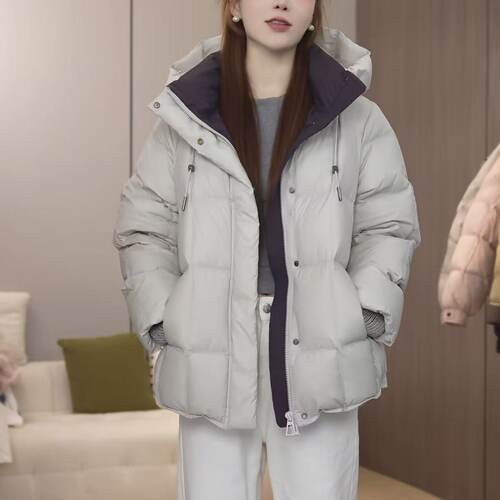 冬季新款羽绒服女中长款面包服减龄韩系连帽白鸭绒加厚保暖外套