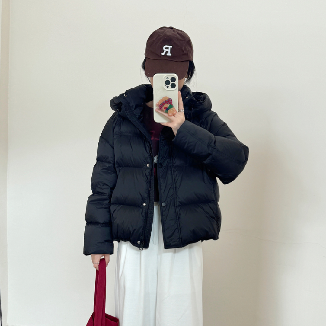 2025年新款泡芙款减龄韩系连帽白鸭绒羽绒服女加厚极寒款