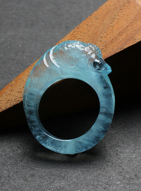 海蓝宝石指环复古金鱼戒指蓝色牡丹花文玩戒子男女款扳指饰品礼物