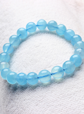 冰种海蓝宝石高级感女款手链蓝色水晶单圈手串三月生辰石一物一图