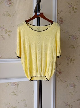 蒂y 专柜撤柜品牌折扣女装夏季新款黄色圆领镂空薄款大码针织衫