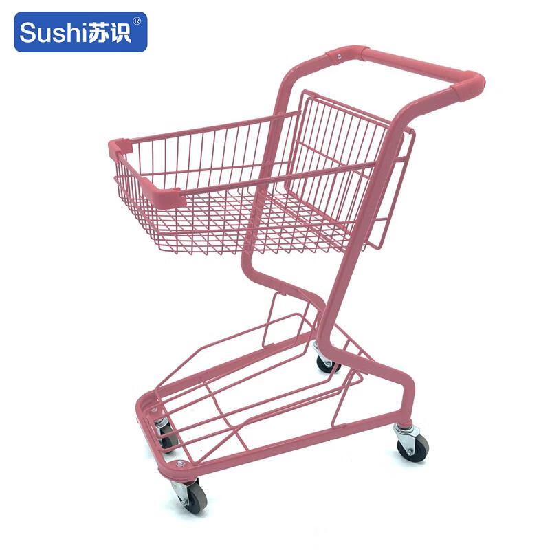 苏识超市摄影道具手推日式双层购物车提篮车F7粉色64*45*91cm辆21