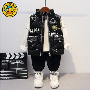 小黄鸭童装男童女童三防免洗羽绒马甲秋冬宝宝保暖外穿儿童马夹潮