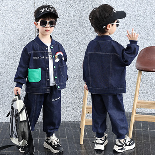 小黄鸭童装男童秋装牛仔套装2025新款春秋季儿童时尚痞帅两件套潮