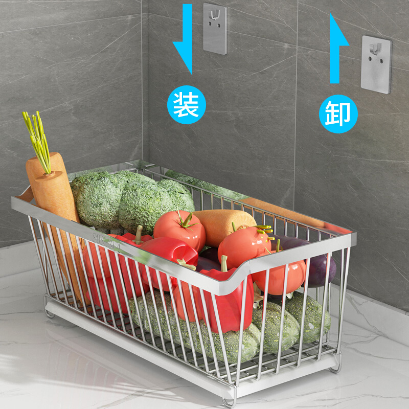 正品304不锈钢免打孔厨房壁挂篮置物架壁挂可打孔收纳筐水果蔬菜高性价比高么？