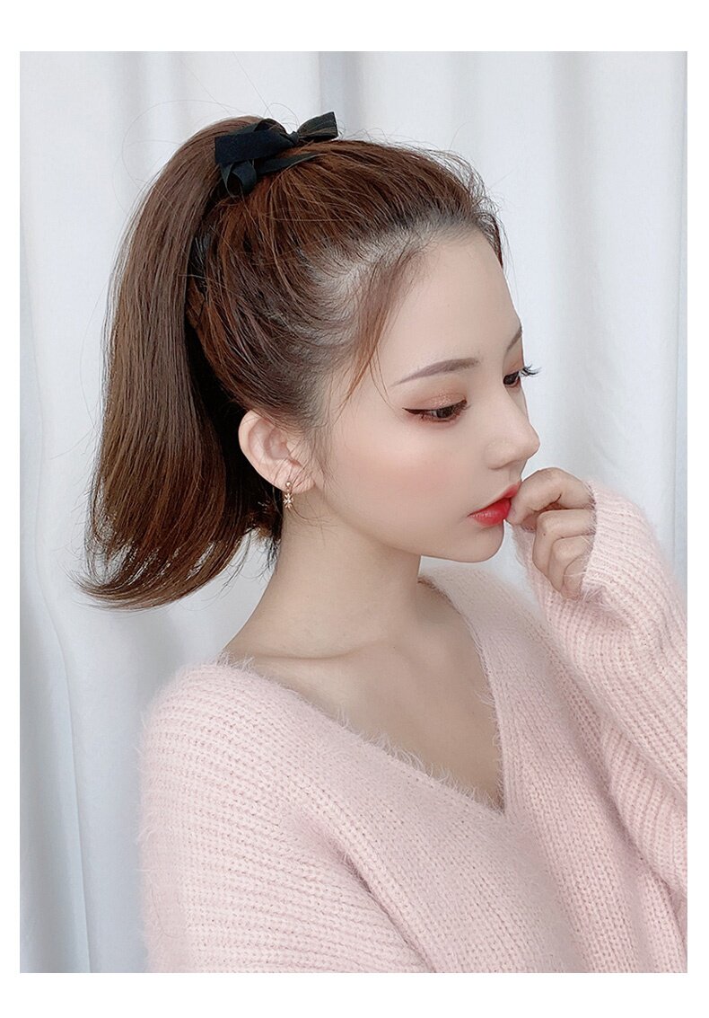 正品网红假发超短马尾假发女 绑带式短款直发假马尾 网红微卷自然