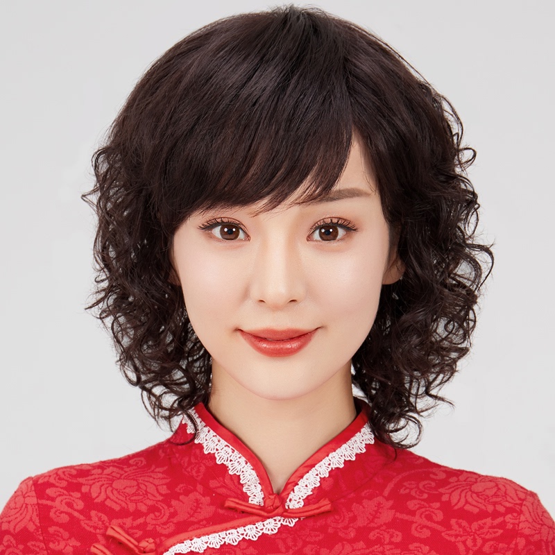 正品假发女长发中长卷发时尚烫卷真发发丝羊毛卷时尚中老年头套全