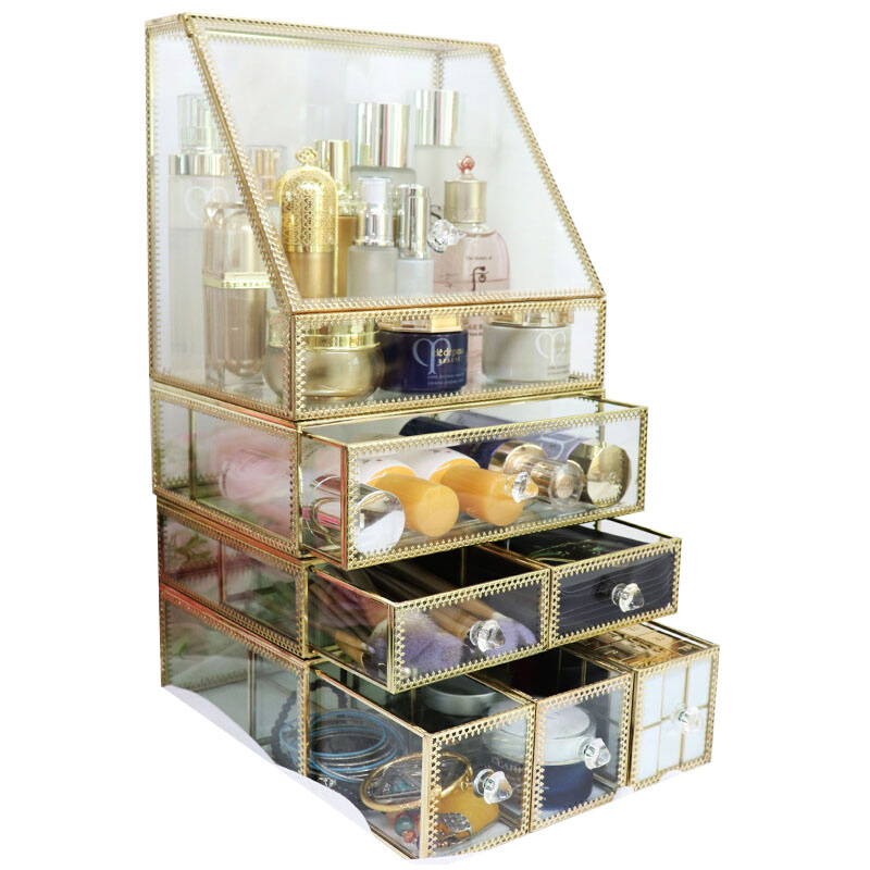 正品欧式玻璃化妆品收纳盒口红化妆刷桶梳妆台护肤品置物架抽屉式怎么看?