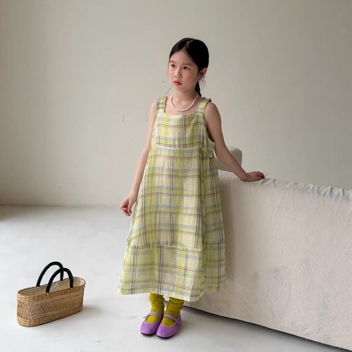 中大童童裙夏季女童格子吊带裙