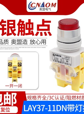 奥盟A级LAY37-11DN(PBCY090)带灯按钮开关自复位22MM红绿黄220v