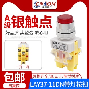 PBCY090 带灯按钮开关自复位22MM红绿黄220v 11DN 奥盟A级LAY37