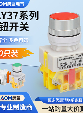 100只装奥盟A级自复位按钮开关LAY37-11BN平头22MMPBC平钮Y090