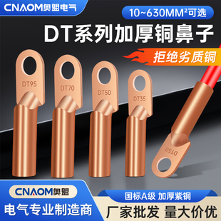 DT铜鼻子接线端子电线铜线鼻子镀锡堵油铜接头25 50平方铜线耳