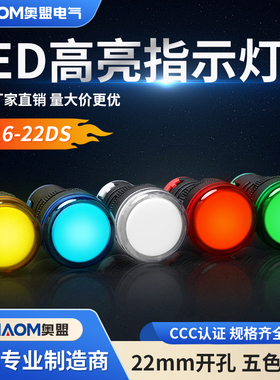 奥盟LED电源指示灯AD16-22D/S信号灯22DS配电箱22mm通用220v24v12