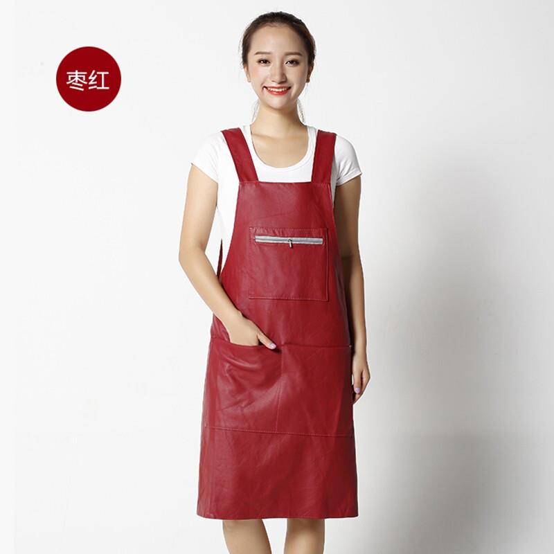 贝净洁皮PU大人围裙防水防油厨房软皮女时尚罩衣家用工作服围腰枣