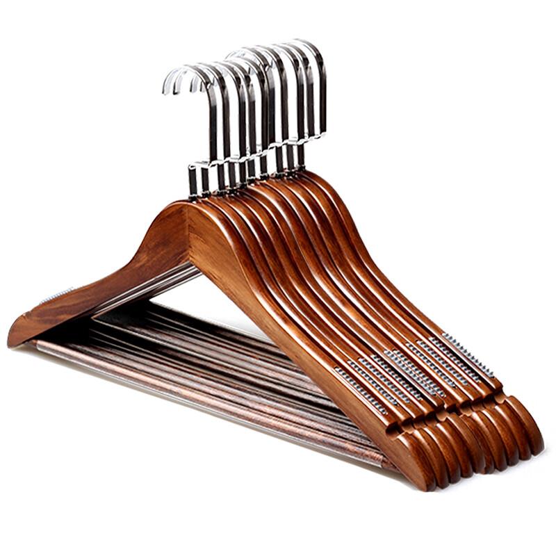 四喜木头衣架10支实木衣挂衣撑服装店衣服架多功能防滑衣撑晾衣挂