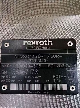 力士乐柱塞泵R910994306液压泵A4VSO125DR/30R-PPB13N00油泵马达