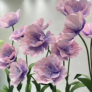 新款 大型手工假花組合商場美陳道具紙藝花成品 紫色手揉紙花套裝
