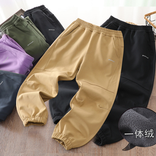 男童加绒裤子一体绒薄绒秋冬季休闲裤冬装防水棉裤中大童校裤女款