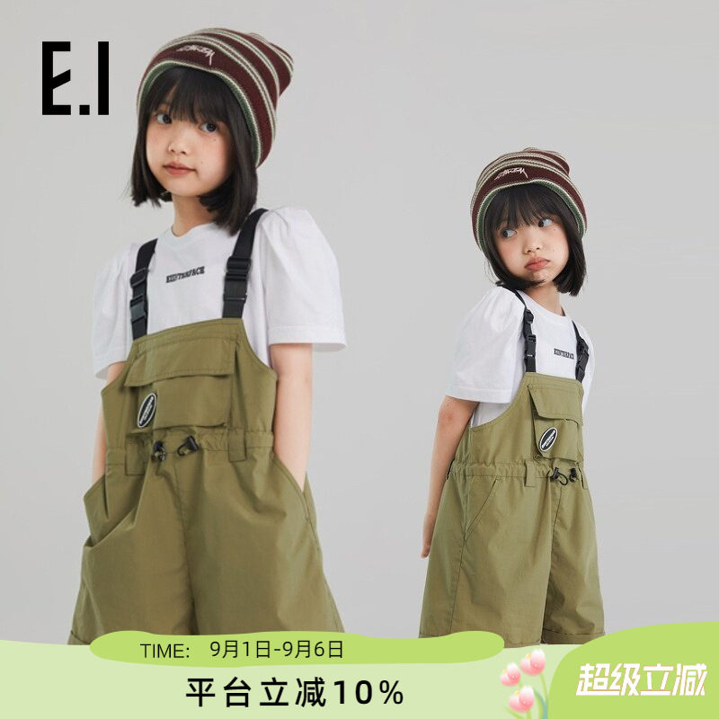 ei童装女童背带裤韩版工装短裤图片