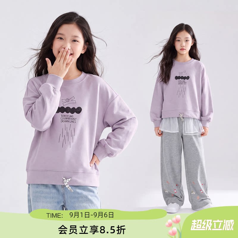 ei童装女童圆领卫衣宽松舒适图片
