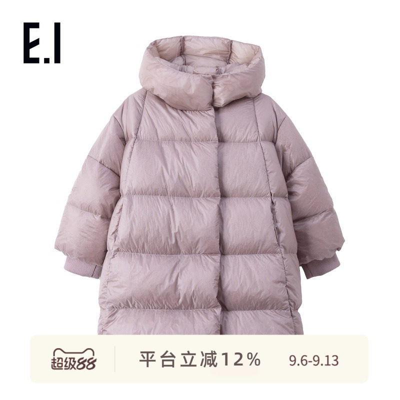 ei童装女童中长款连帽羽绒服图片