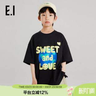 儿童短袖 ei童装 T恤夏装 新款 字母印花 纯棉加长款 商场同款