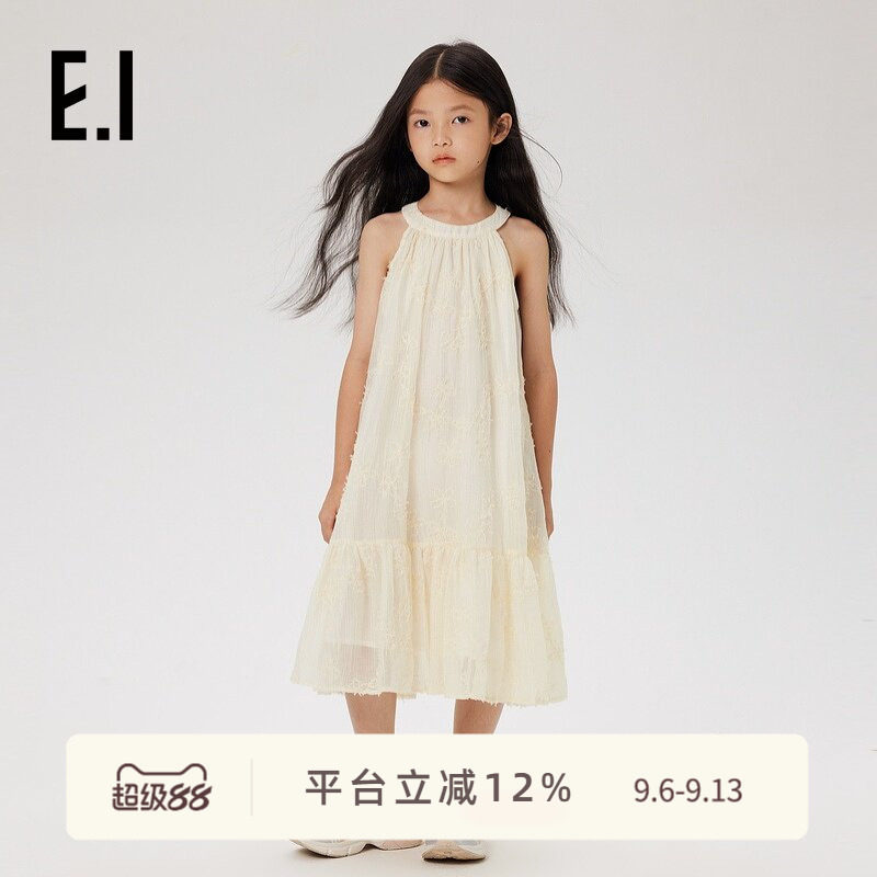 ei童装女童挂脖连衣裙重磅刺绣图片
