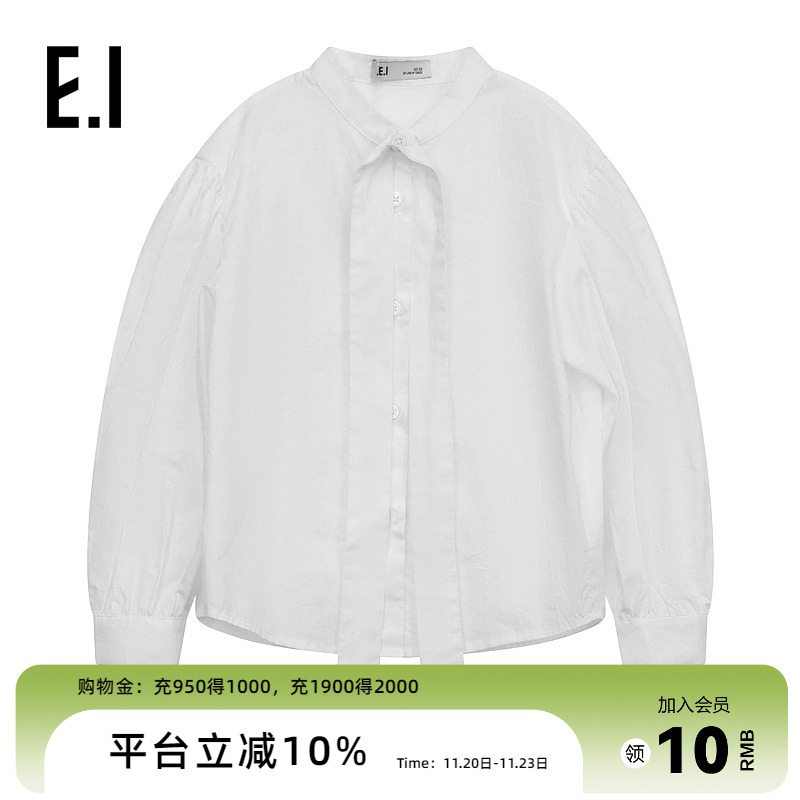 ei童装女童长袖衬衫秋装新款韩版白色系带学院风百搭洋气衬衣