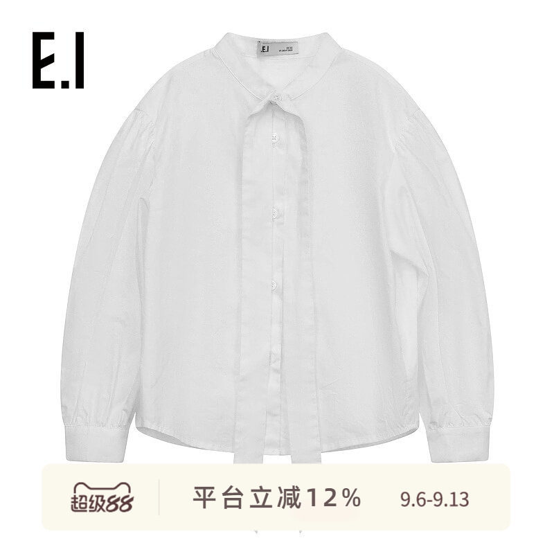 ei童装女童长袖衬衫秋装新款韩版白色系带学院风百搭洋气衬衣