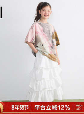 ei童装女童半身裙蛋糕裙2025春装新款白色潮流百搭高腰A字裙