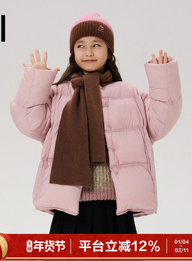 ei童装女童短款羽绒服冬装新款韩系无领时尚泡芙面包服亲子装