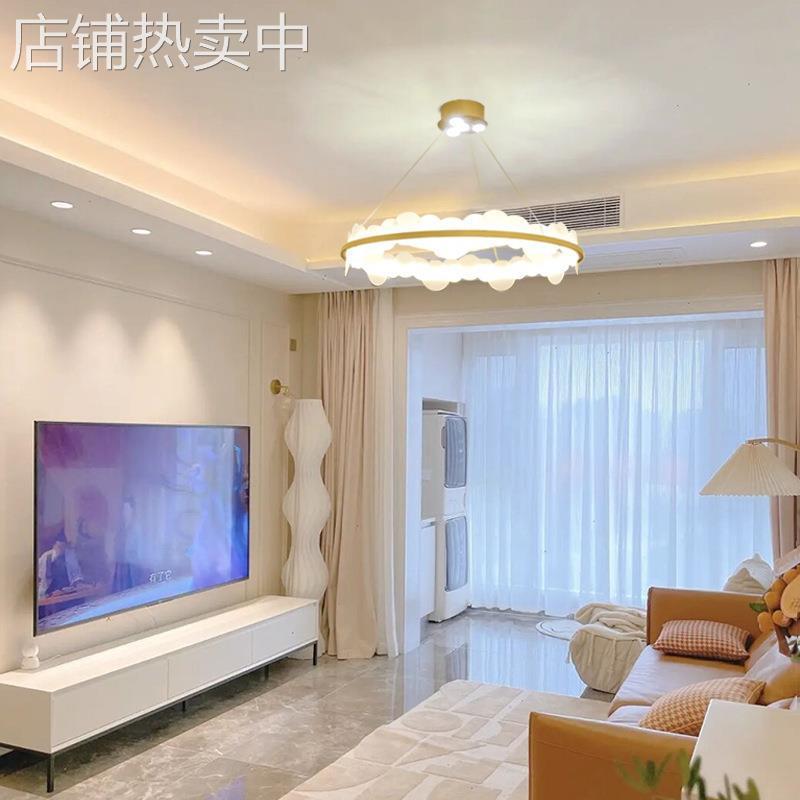 后现代客厅大气轻奢吊灯 美式简约卧室餐厅圆环形带射灯网红灯具