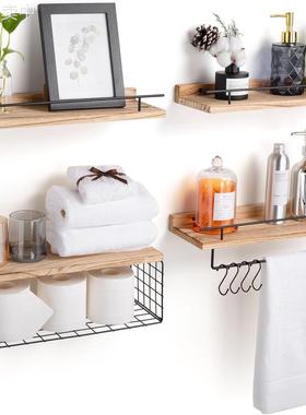 墙上置物架浴室储物架Floating Shelves铁艺壁挂隔板木质浮动架