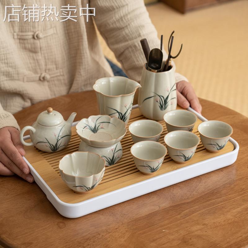 冰台手绘墨兰茶杯陶瓷品茗杯礼盒装家用茶具小茶杯套装礼盒功夫