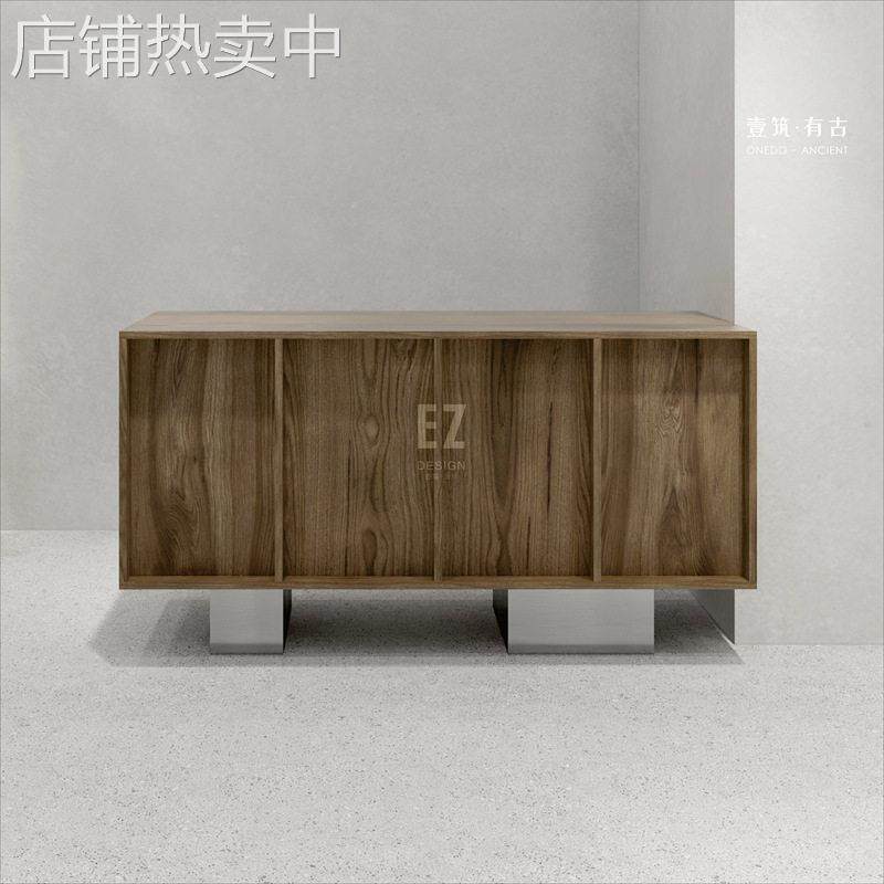 民宿足疗店收银台铁木结合吧台咖色轻奢工业风前台复古美容院定制