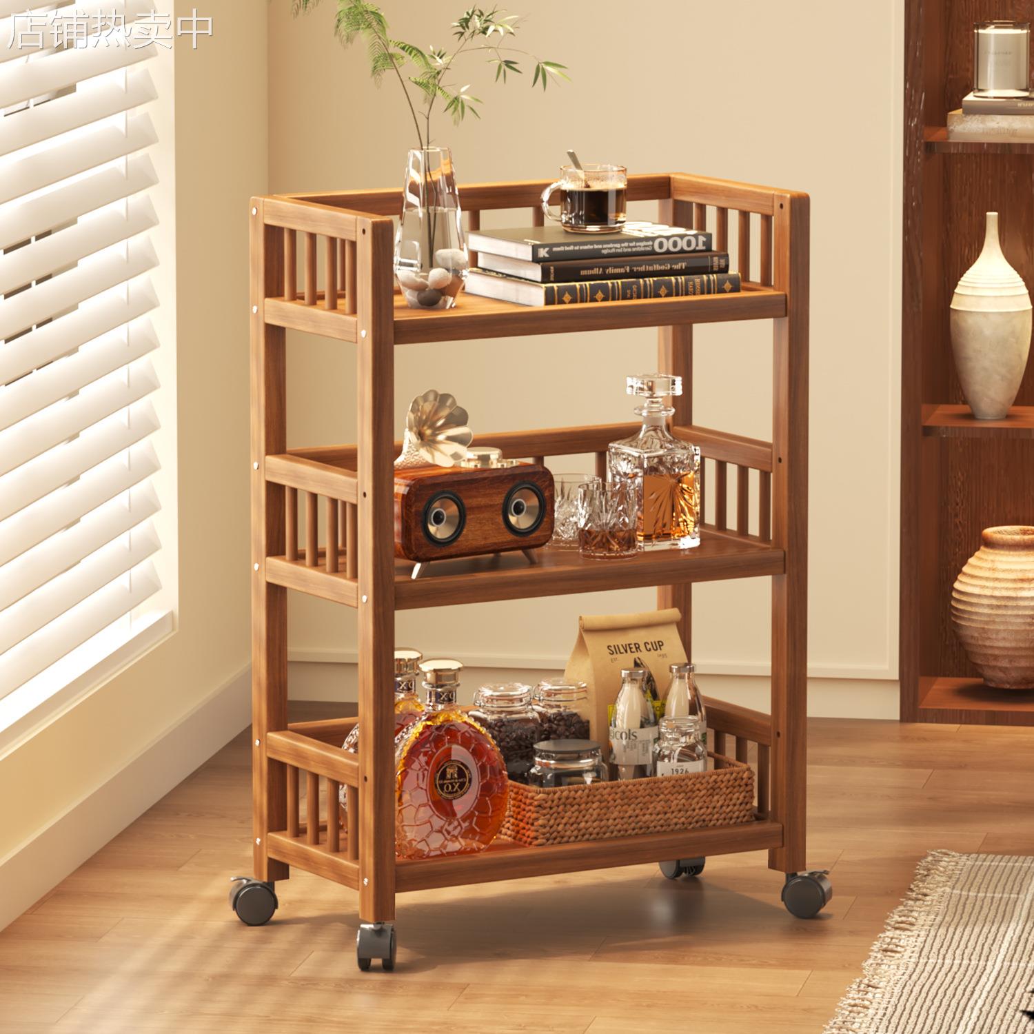 置物架多层落地可移动带轮小推车简易零食架子客厅落地储物小推车