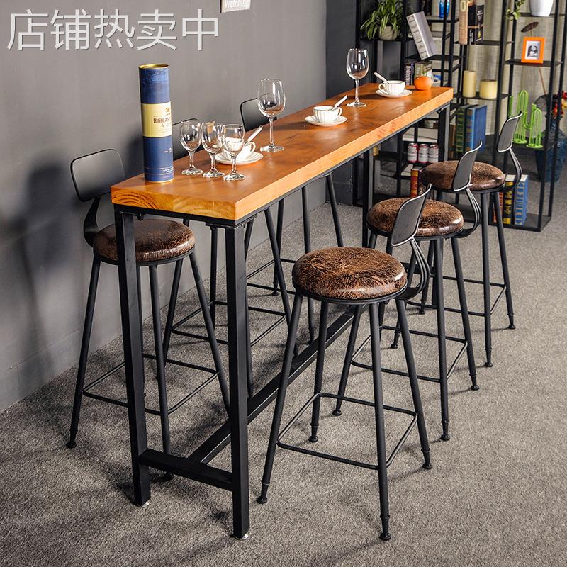 实木吧台桌阳台家用简约奶茶店靠墙小长条高脚桌椅组合咖啡厅