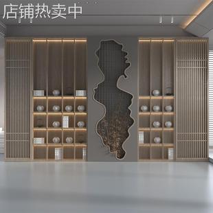 高端定制总经理办公室书柜背景展示柜会客厅茶室中式木纹全屋定制