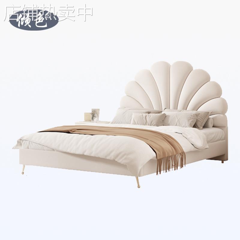 布艺床法式奶油风涟漪现代简约轻奢床小户型ins网红双人猫爪皮软