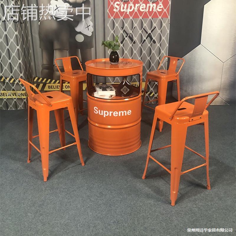 工业风酒吧油桶散台卡座桌椅创意户外休息区商用铁艺高脚桌椅组合