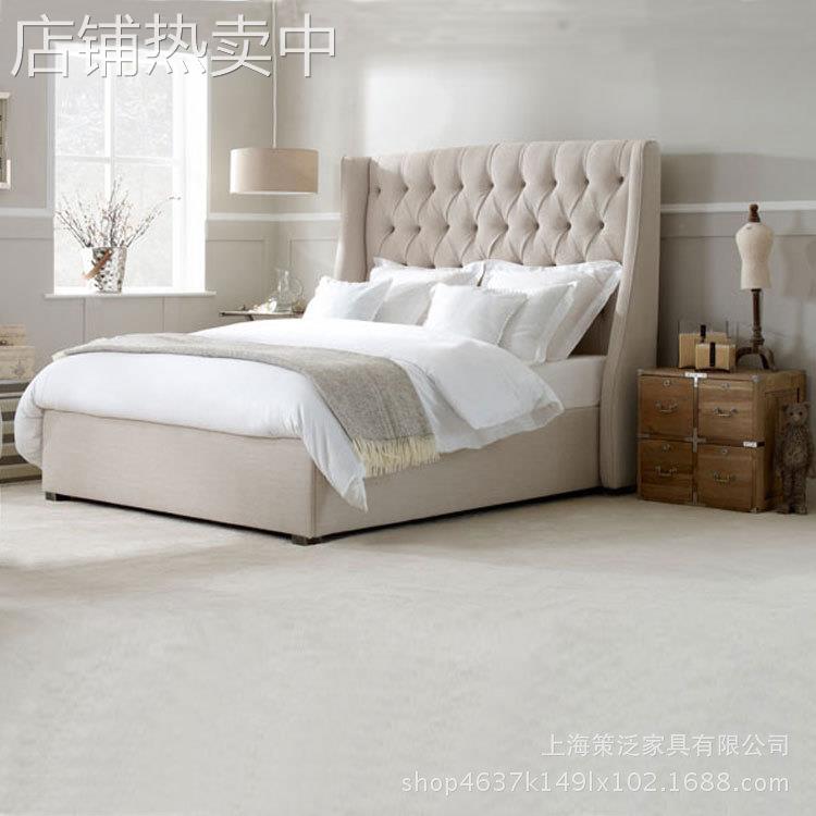 美式乡村拉扣软包布艺床休闲现代简约酒店会所双人1.5米1.8米复古