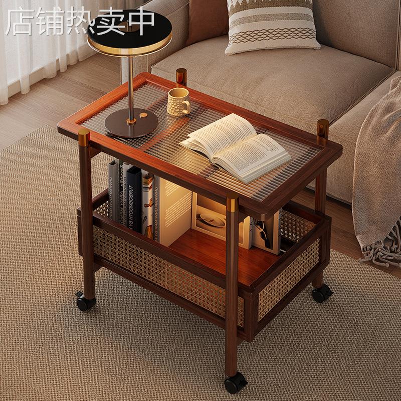 沙发边几可移动茶几中古小推车客厅小桌子床头侧边边柜带轮置物架