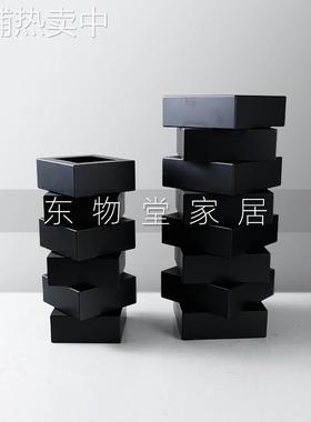 简约现代金属黑色几何形花器摆件样板房客厅茶几会所家居饰品摆设