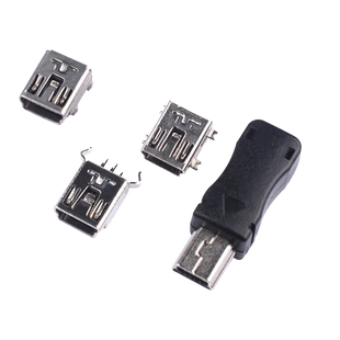 迷你USB插座贴片接口母座 (mini-USB) 5PF弯针直针公头胶壳三件套