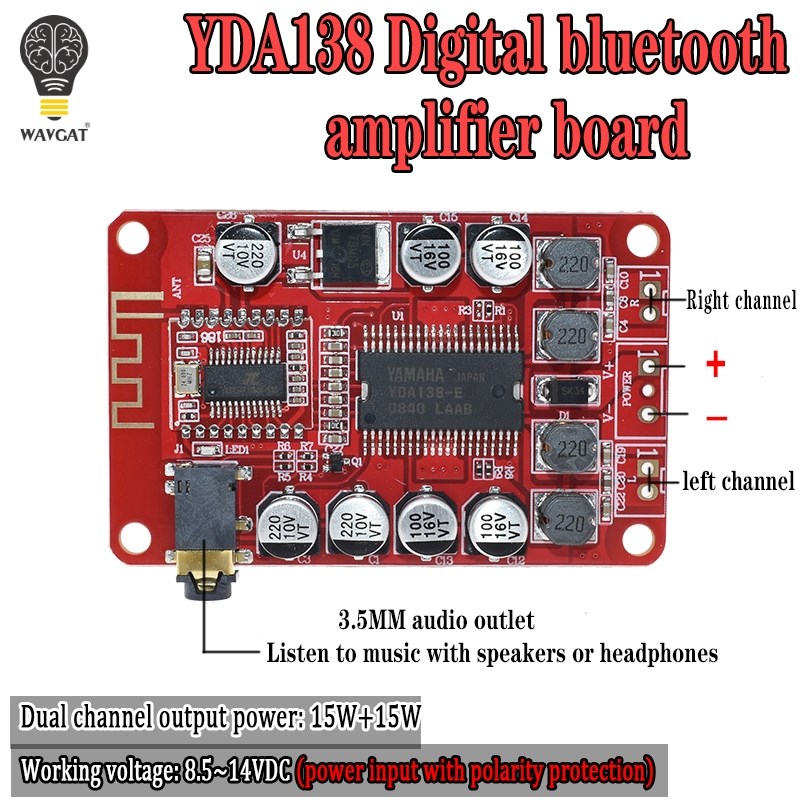 YDA138 2*15W Bluetooth Amplifier Board Module 2.0 Stereo Cla