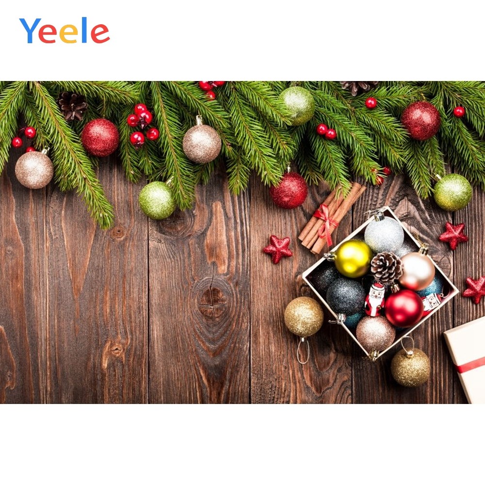 christmas backdrop wood board gift branch ball photography