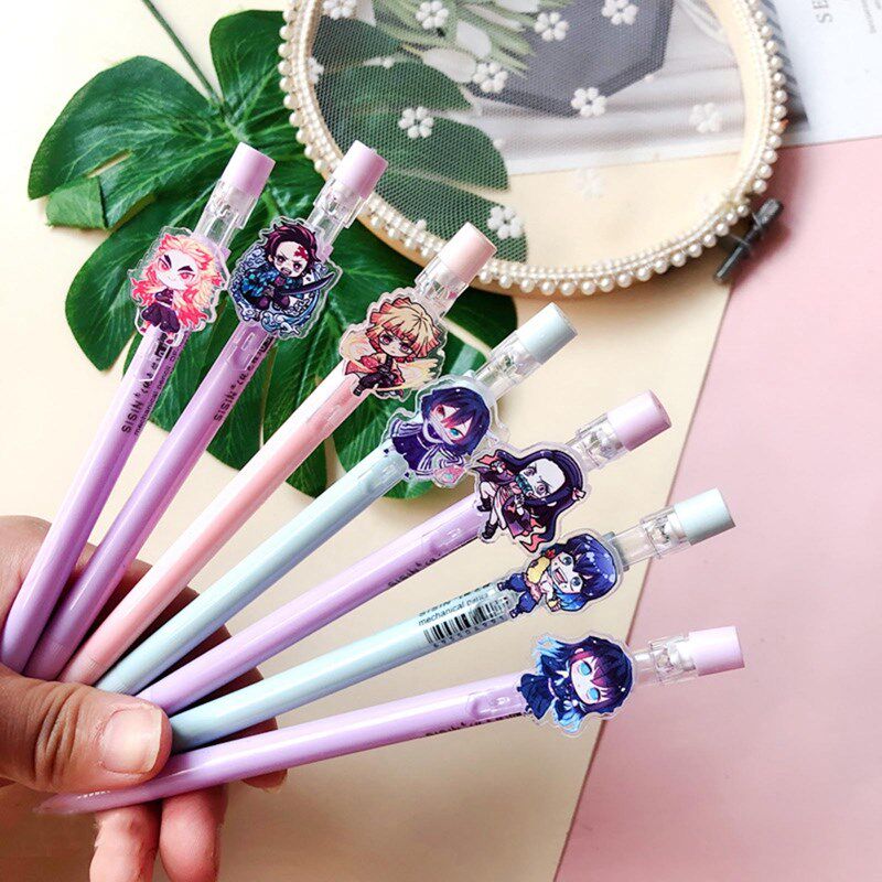 6 pcs anime demon slayer cute blue ink neutral erasable pen