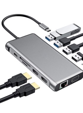 12-in-1 USB Type-C Docking Station Hub to Dual 4K HDMI/USB3